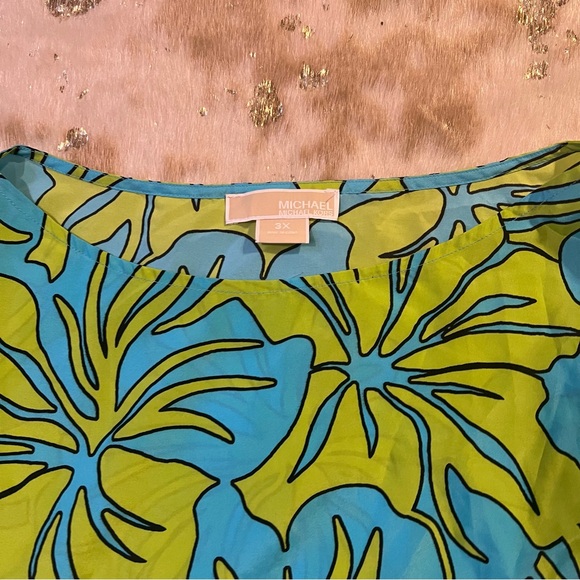 NWOT Michel Kors 3X Blue & Green Floral Pattern Tie Top - Picture 4 of 7